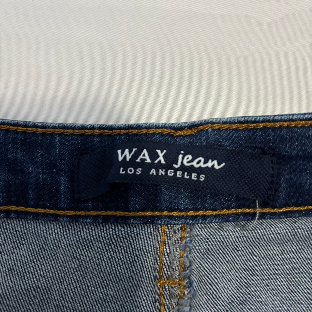 Wax Jean Denim Mini Skirt Womens Small Dark Blue Distressed Raw Hem - Picture 4 of 6